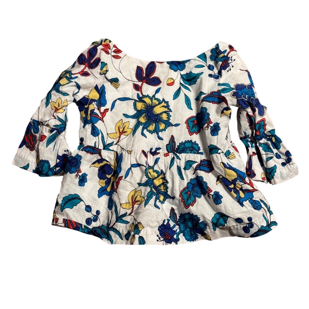 Janie and Jack Girls Floral Bell Sleeve Peplum Top White Blue 6-12 Months
